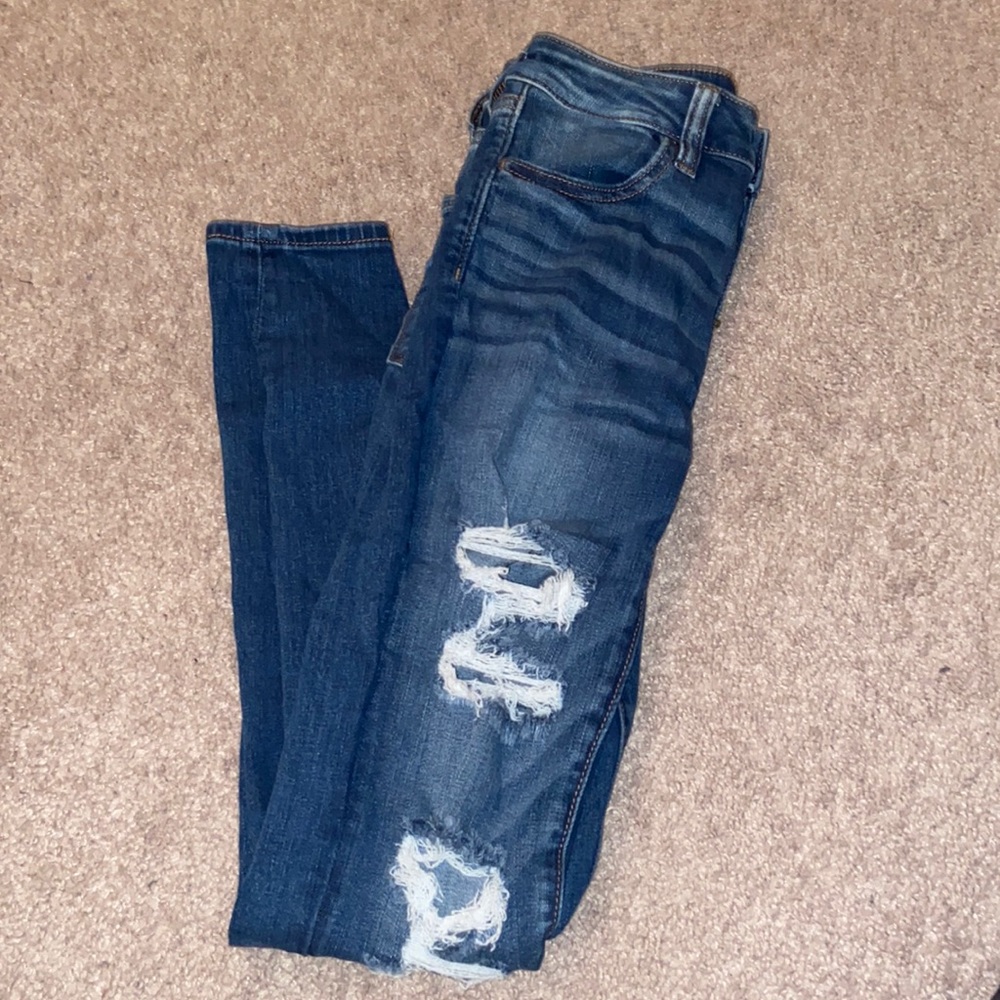 american eagle ripped dark wash skinny jeans - Picture 1 of 1